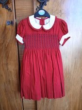 Vintage Style Anafie Girls Red Needlecord Traditional Smocked Dress Age 3 VGC