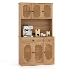 COSTWAY 71” Pantry Cabinet Kitchen Storage Cabinet with Charging Station-Natural