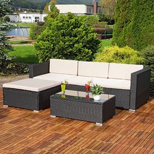 RATTAN GARDEN FURNITURE CORNER SOFA SET LOUNGER TABLE OUTDOOR PATIO CONSERVATORY