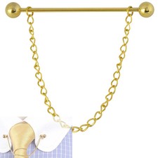 Mens Gold Tie Collar Pin 6CM Barbell End Stainless Steel Bar FREE Chain UK