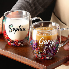 Personalized floral glass mug - floral,