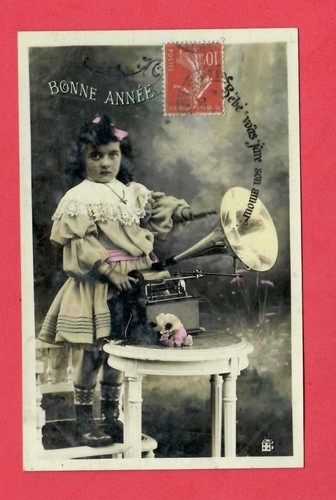 Girl and phonograph gramophone - girl,