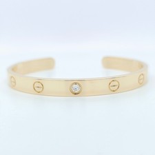 Cartier Love Cuff Bracelet-1 Diamond, 18ct Yellow Gold,Size 17, Box &2021 Papers