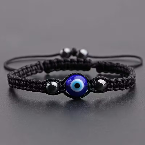Black hand woven evil eye - black,