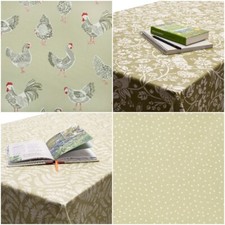 Sage Green PVC Oilcloth Tablecloth Wipeclean - 132cm Wide -Birds, Chicken,Floral