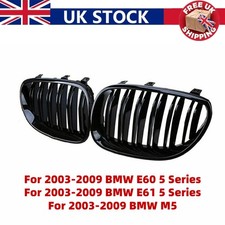 2x Gloss Black Front Hood Kidney Grille Grill For BMW E60 E61 5 Series M5 03-10
