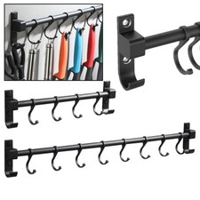 Wall Mounted Kitchen Utensils Pan Pot Hanging Rail Rack 4/8 Hooks Movable Type