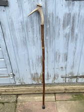 VINTAGE RUSTIC WALKING HIKING STICK LONG CROOK DEER ANTLER HORN HANDLE 107cm