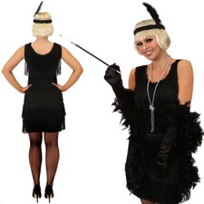 1920'S DELUXE BLACK FLAPPER DRESS FANCY DRESS COSTUME LADIES CHARLESTON GATSBY