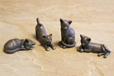 SET OF 4 cute old brass effect CAT ornaments decoration cat or garden lover gift
