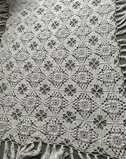 Handmade Crochet Bedspread / Tablecloth Shabby Chic Farmhouse Décor ivory colour