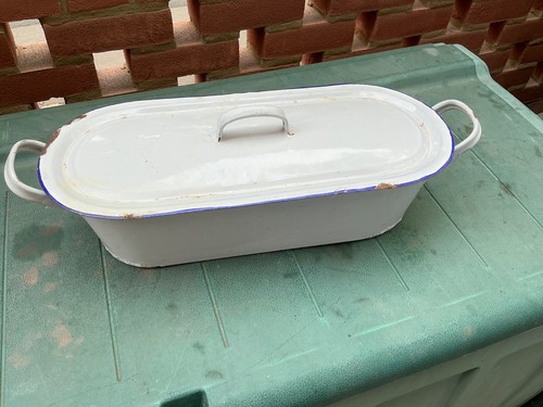 Vintage white blue enamel - vintage,