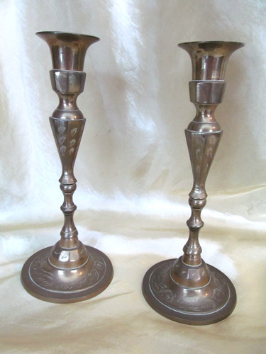 Pair vintage brass candle - vintage,