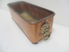 Vintage Copper Trough Tub Old Planter Plant Pot Brass Lion Loop Handles Antique