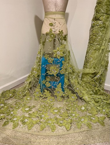 Green silver beaded embroidery - beaded,
