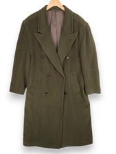 Vintage Hugo Boss Overcoat Mens XL Olive Green Virgin Wool Double Breasted