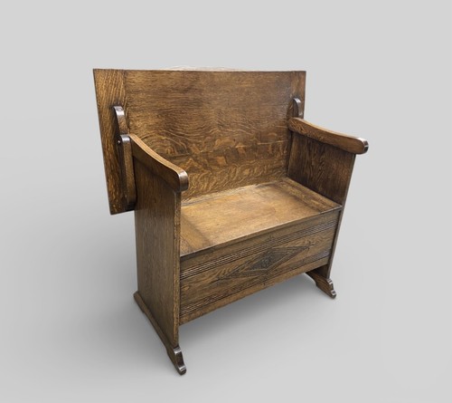 Antique oak monks bench - monks,