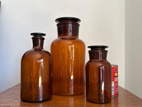 Large amber glass apothecary - amber,