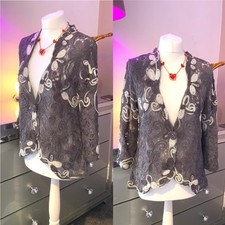 Chesca Cornelli Lace & Ribbon Jacket Size 16 Grey Steel Ivory Bnwt £125.00