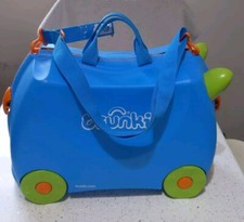 TRUNKI Blue Kids Ride On Suitcase Pull Along With Strap & Key Hand Luggage