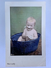 Postcard 1913 This Is Jolly Smiling Baby In Tin Bath Art Aristophot Real Photo