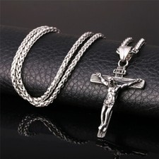 Men’s Jesus Christ Crucifix Cross Pendant Necklace – 21” Chain