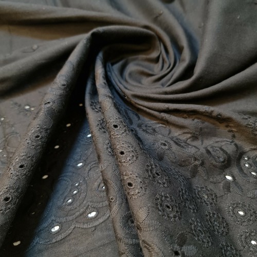 Black 100 cotton broderie - black,