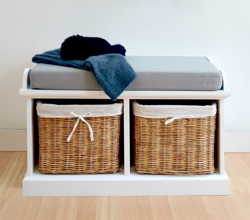 White hallway bench storage - bench, 2