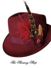 BRAND NEW BURGUNDY WOOL AND FEATHER LEAD REIN HAT 