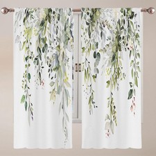 2Pcs Green Leaves Window Curtains Decorative for Nursery Living Room Office