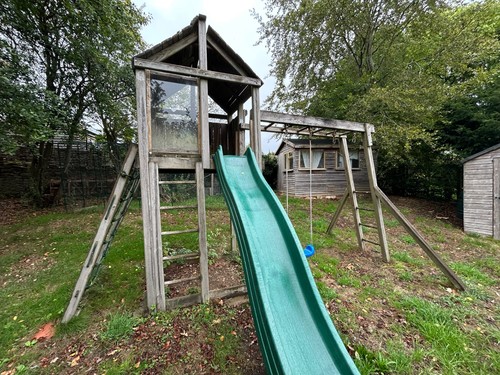 Wooden climbing frame with