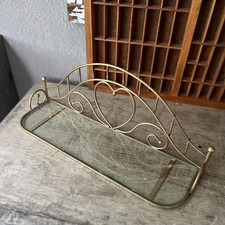 Vintage Brass & Glass Wall Shelf With Heart Motif  18.5"x7.5"x5.5"