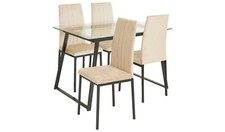 Tyrus Glass Dining Table & 4 Natural Chairs