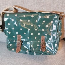 Cath Kidston Satchel Messenger Crossbody Bag Green White Spotted Pattern Used 