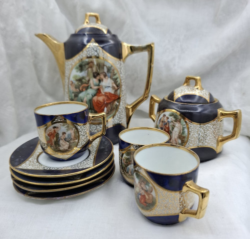 Antique cobalt blue coffee set - coffee,