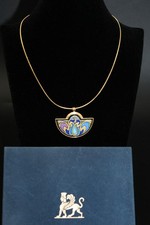 Vintage M. Frey Wille Gold-Plated Enamel Pendant, Art Design Necklace And Case