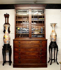 Georgian Mahogany Secretaire Bookcase - Large, Fitted Interior, Bronzed Handles