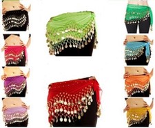 3 ROWS Belly dance costume belt skirt hip wrap outfit gold coin bead 
