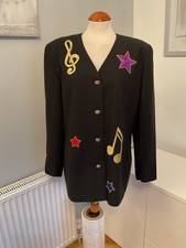Vintage 1980's C&A Yessica Black Blazer with Embroidered Music Notes & Stars