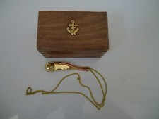 BOSUNS WHISTLE ON CHAIN IN A WOODEN SEA CHEST WITH BRASS ANCHOR ROYAL NAVY BOSUN