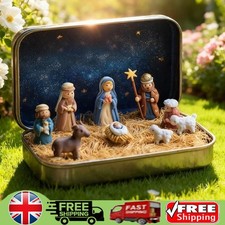 Mini Christmas Nativity Set in Tin Box, Portable Pocket Nativity Scene Decor