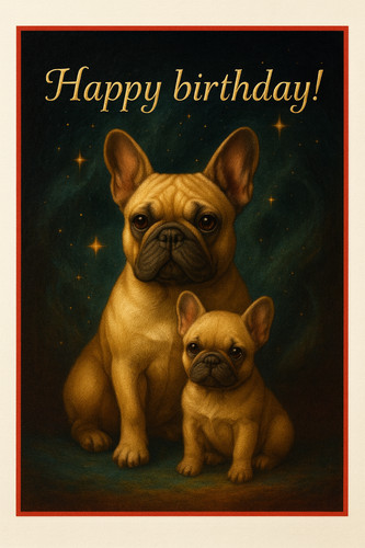 French bull dog birthday card - french,