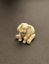 Solid Resin Handcrafted Elephant Netsuke-Style Figurines. Hand Painted.