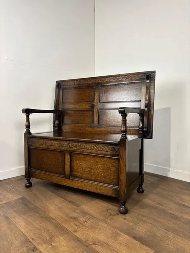 Vintage oak monks bench - vintage,