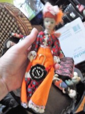 VINTAGE COSTUME DOLL EDWARDIAN LADY WITH PARASOL AND VEIL + REXARD TAG 7.75"