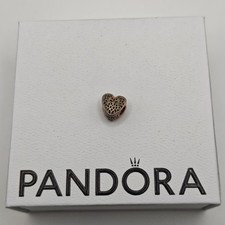 Genuine Pandora Rose Gold Beaded Filigree Heart Charm ALE R 781811 *WORN*