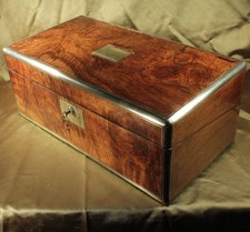 ANTIQUE BIG BURL WALNUT WRITING SLOPE BOX SECRET DRAWERS 1903 EDWARDIAN