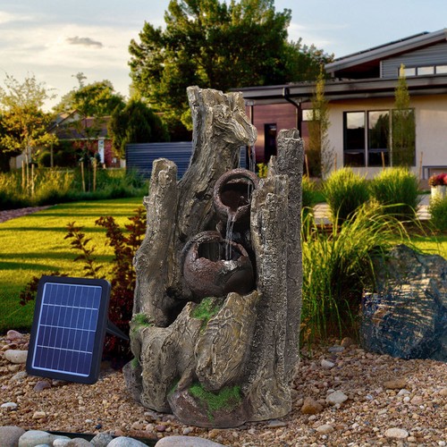 Solar walnut log fountain - solar,