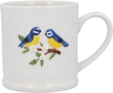 Gisela Graham Large Stoneware Rustic Coffee, Tea, Espresso Cup Mug  BLUE TITS