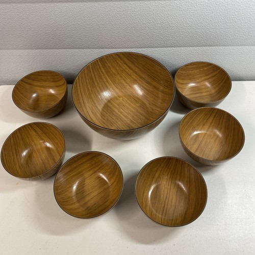 Wood effect salad bowl - wood, set